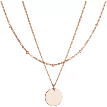 Náhrdelník Pozlacený ROSE náhrdelník dvouřadý s placičkou a řetízkem s kuličkami 62002