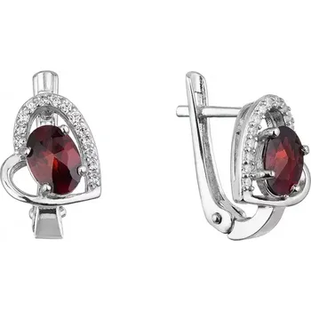 Náušnice Stříbrné náušnice luxusní s pravými minerálními kameny rudé srdce 11496.3 garnet chekker