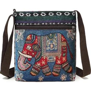 Kabelka Malá vyšívaná plátěná taška na mobil ve vintage etno stylu Barva (Varianta): Modrá