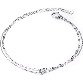 Náramek Dvojitý náramek z oceli 316L - čiré zirkony, stříbrná barva