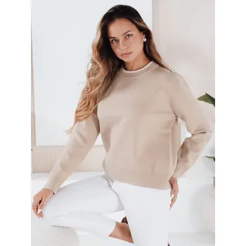 Dámský svetr Béžový dámský svetr s kontrastním lemem DARMILA MY2507 Velikost: M/L