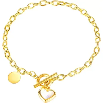 Náramek Náramek z oceli 316L - srdce s perlou, kroužek, zlatá barva