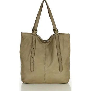Kabelka GENUINE LEATHER Dámská shopper taška s nastavitelnými uchy z pravé kůže MAZZINI; béžová
