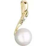 Zlatý 14 karátový přívěsek žluté zlato s bílou říční perlou a zirkony 94PZ00007