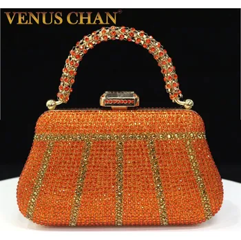 Kabelka Luxusní večerní kabelka s řetízkem a třpytivými kamínky Velikost: 21x4x12.3cm, Barva (Varianta): Oranžová