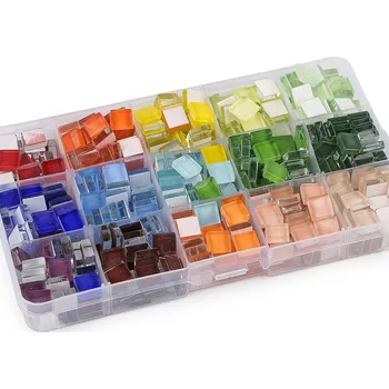 Mozaikové kamínky skleněné v boxu, barva mix