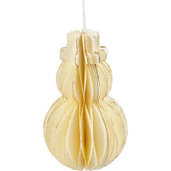 Vánoční dekorace Papírová vánoční ozdoba na stromeček - sněhulák 10 cm Varianta: 2 krémová světlá zlatá, Balení: 1 ks