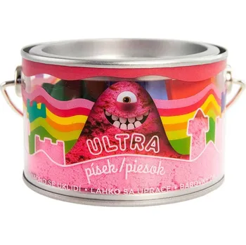 kinetický písek Ultra písek kinetický magický 200g růžový set s formičkami v plechovce