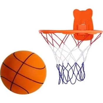 Dřevěná hračka Basketbalový set PU pěnový míč 18 cm s plastovým košem Bezhlučný stlačitelný tichý míč Sportovní hra a zábava pro děti i dospělé