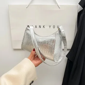 Kabelka Módní shopper taška na nákupy s retro koženým vzhledem Barva (Varianta): Stříbrná