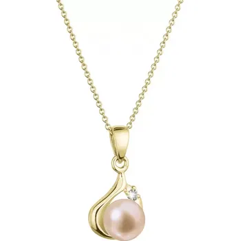 Oblečení a móda Zlatý 14 karátový náhrdelník s růžovou říční perlou a briliantem 92PB00047 pink