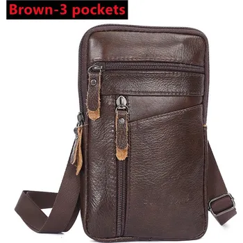 Ledvinka Pánská kožená ledvinka – crossbody taška na telefon Barva (Varianta): Brown-3 pockets