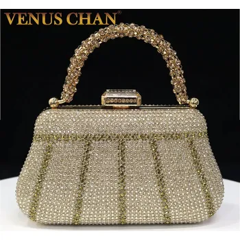 Kabelka Luxusní večerní kabelka s řetízkem a třpytivými kamínky Velikost: 21x4x12.3cm, Barva (Varianta): Zlatá