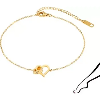 Náramek Řetízek na nohu nebo ruku z oceli 316L - kontura srdce a kroužek s nápisem, kulatý zirkon