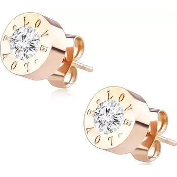 Náušnice Náušnice z oceli 316L - kruh s kubickými zirkony a nápisy "LOVE", měděná barva