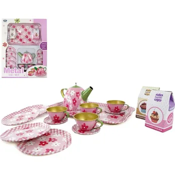 Dětská kuchyňka MAC TOYS Čajový servis kovový kytičky dětské nádobíčko v krabici