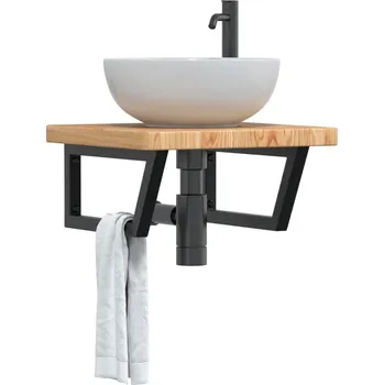 Koupelnový nábytek Deska pod umyvadlo nástěnná ocel a masivní dubové dřevo Hnědá 3302411