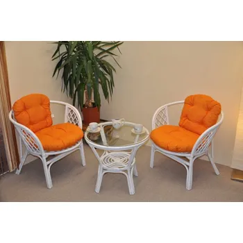 Zahradní sestava Axin Trading s.r.o. Ratanová sedací souprava Bahama bílá 2+1, polstry oranžový melír Axin Trading s.r.o.