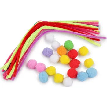 Hobby drát Kreativní sada chlupaté drátky a bambulky neonové, barva mix náhodných barev