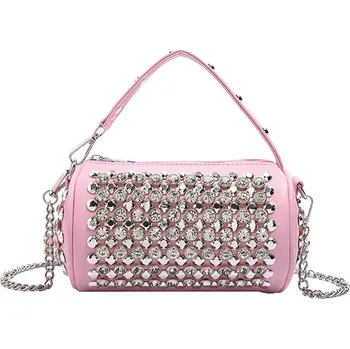 Kabelka Dámská válcová crossbody kabelka s třpytivými detaily Barva (Varianta): Růžová