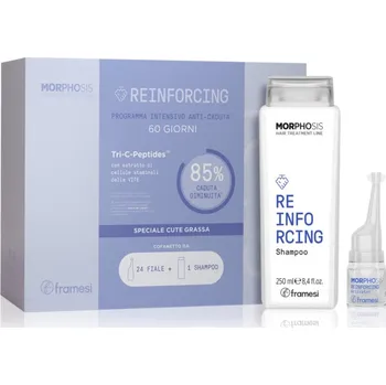 Kosmetická sada Framesi Morphosis Reinforcing Activator vlasový aktivátor pro podporu růstu vlasů 24x7 ml + šampon pro podporu růstu vlasů a proti jejich vypadávání pro mastnou pokožku hlavy 250 ml