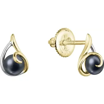 Náušnice Zlaté 14 karátové náušnice pecky žluté/bílé zlato s černou říční perlou 91P00035 black