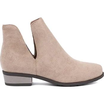 Dámské kozačky Béžové dámské nízké kozačky s výřezy, podpatek 3 cm NS560P-TA Velikost: 36