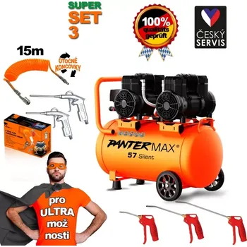 Kompresor PANTERMAX®AirFlow® 57 SILENT SET3 bezolejový tichý kompresor 2,9kW, 76dB, 10bar + 11-dílná pneu sada
