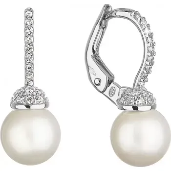 Náušnice Zlaté 14 karátové náušnice bílé zlato s říční perlou a zirkony 81PZ00022