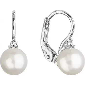 Náušnice Zlaté 14 karátové náušnice bílé zlato s říční perlou a zirkonem 81PZ00023