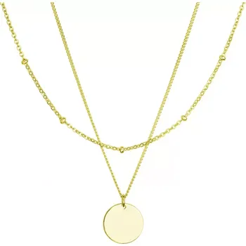 Náhrdelník Pozlacený náhrdelník dvouřadý s placičkou a řetízkem s kuličkami 62002