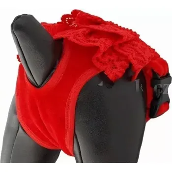 Obleček pro psa Kalhotky pro hárající fenky červené s volánky (Oblečky pro psy)