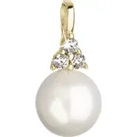 Zlatý 14 karátový přívěsek žluté zlato s bílou říční perlou a třemi zirkony 94PZ00005