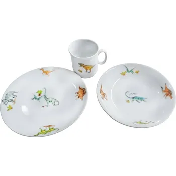 Talíř Dětská jídelní sada Thun talíř + miska + hrnek dětský DINOSAUŘI