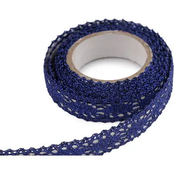 Samolepicí krajka šíře 15 mm metalická, barva 9 modrá námořnická