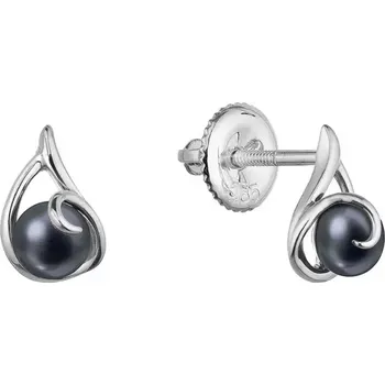 Náušnice Zlaté 14 karátové náušnice pecky bílé zlato s černou říční perlou 81P00035 black