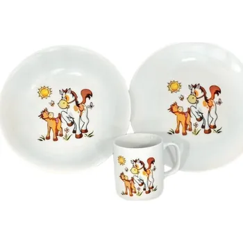 Talíř Dětská jídelní sada Thun talíř + miska + hrnek dětský KONÍK