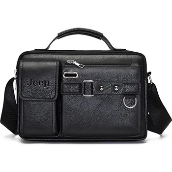 Kožená pánská taška JEEP s velkou kapacitou a uchem Barva (Varianta): 8610-BLACK