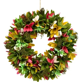 Věnec Podzimní věnec z dřevěných kytiček zelený Ø30 cm