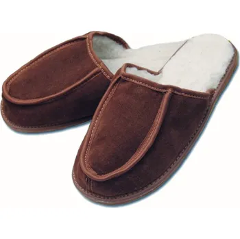 Dámské pantofle Ovčí věci Pánské kožené pantofle PARDÁL s ovčí vlnou – hnědá Velikost: 44