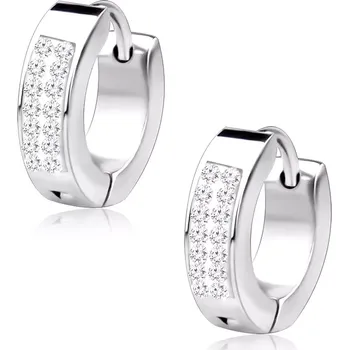 Náušnice Náušnice z oceli stříbrné barvy, obdélník s čirými zirkony, kloubové zapínání