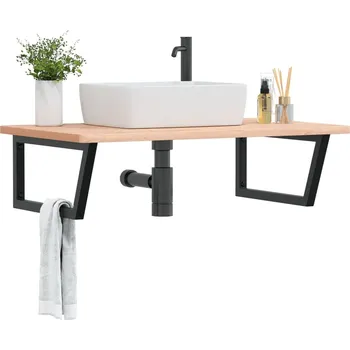 Koupelnový nábytek Deska pod umyvadlo nástěnná ocel a masivní bukové dřevo Hnědá3302519