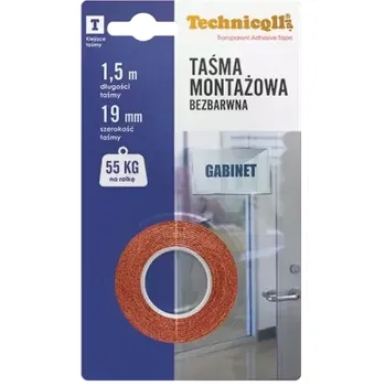 Lepicí páska TECHNICQLL ASSEMBLY TAPE - Montážní páska bezbarvá 1,5m x 19mm