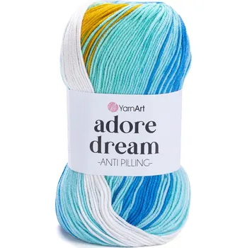 Příze Yarn Art Adore Dream 1059 modrá, mintová, zlatožlutá
