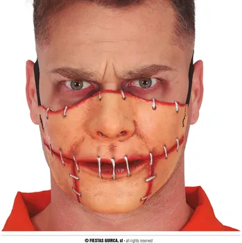 Karnevalová maska Guirca Fiestas Španělsko Polomaska sešitá ústa