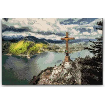 Diamantové malování Diamantové malování - Výhled u jezera Gmunden - Rakousko Velikost: 40x60cm, Rámování: Pouze srolované plátno, Diamanty: Čtvercové