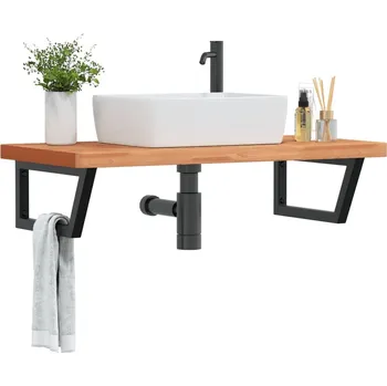 Koupelnový nábytek Deska pod umyvadlo nástěnná ocel a masivní bukové dřevo Hnědá 3302447
