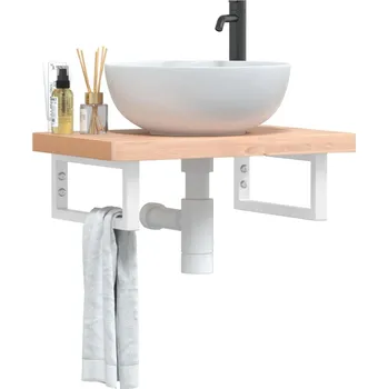 Koupelnový nábytek Deska pod umyvadlo nástěnná ocel a masivní bukové dřevo Hnědá3302360