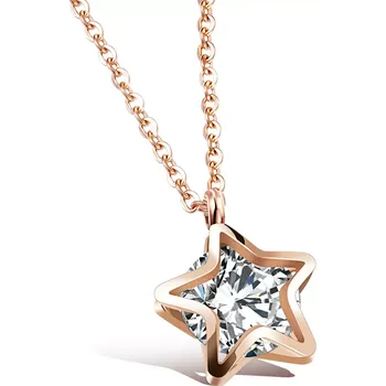 Náhrdelník Náhrdelník z oceli 316L - hvězda s čirými zirkony, měděná barva
