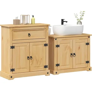 Koupelnový nábytek 2dílná koupelnová sestava Corona masivní borové dřevo Hnědá3334636